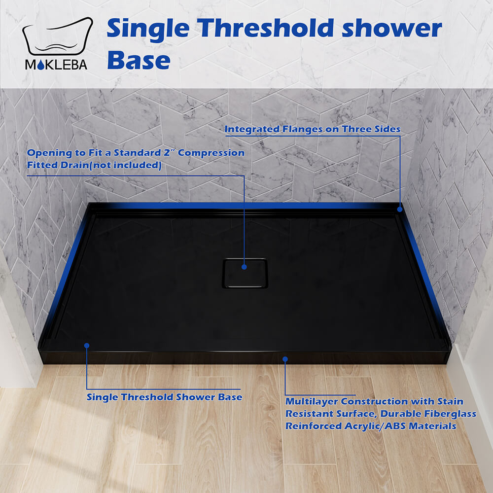 Mokleba 60" x 36" Shower Base with Center Drain, Magnetic Drain Cover, Acrylic Stone Composite, Slip-Resistant