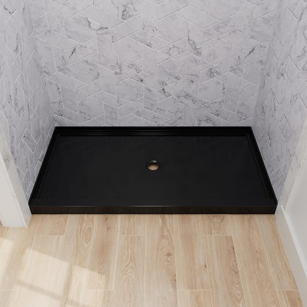 Mokleba 60" x 36" Shower Base with Center Drain, Acrylic Stone Composite, Slip-Resistant