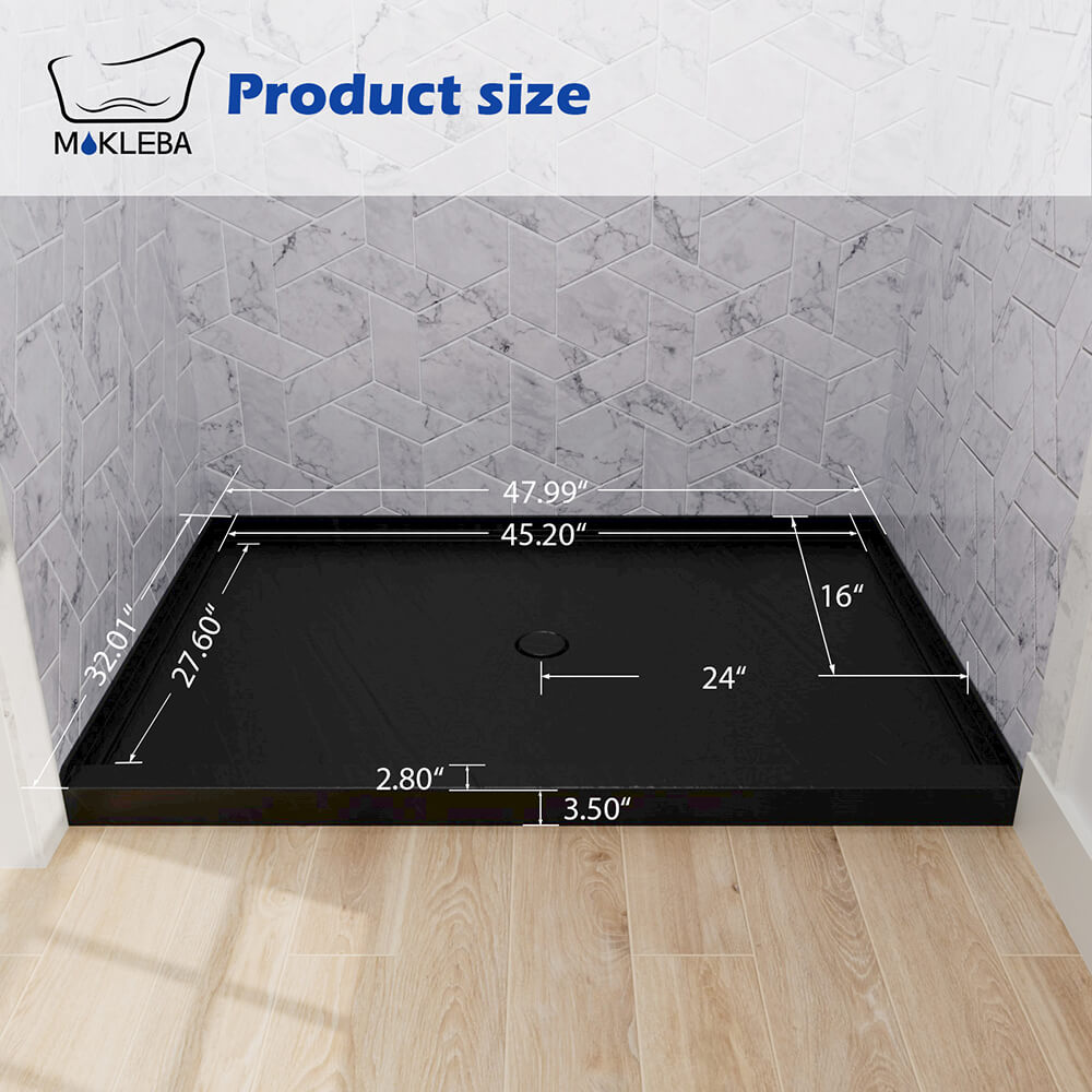 Mokleba 48"x32" Round Outlet Center Drain Shower Pan