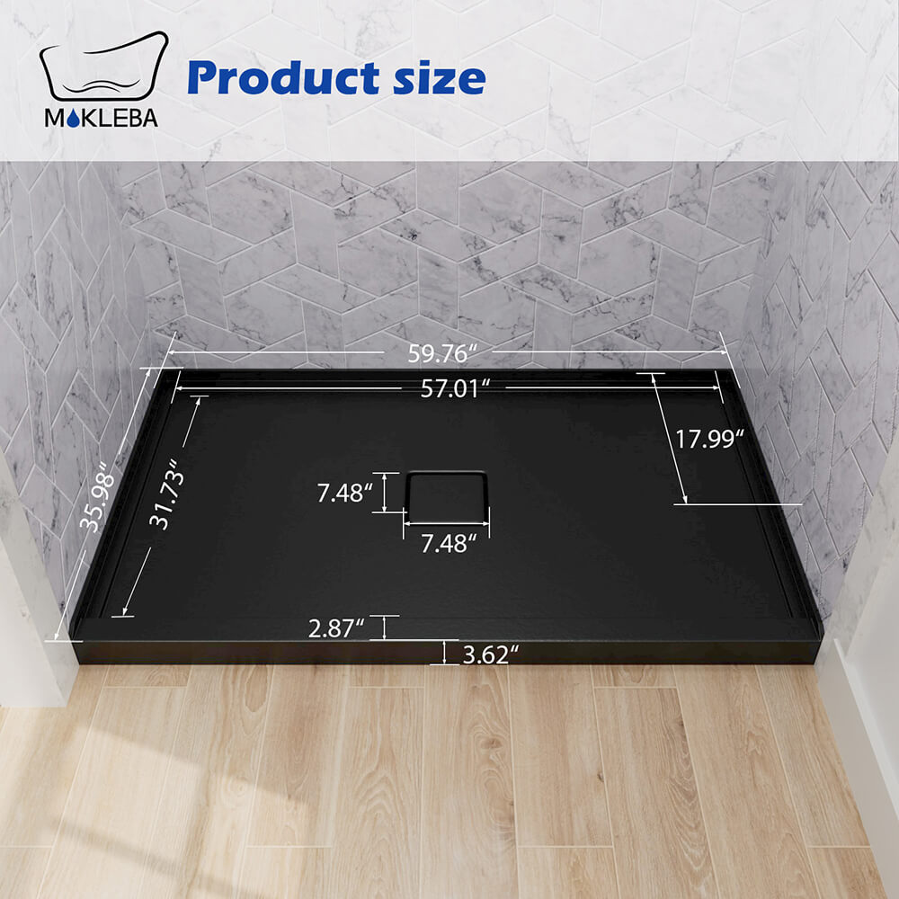 Mokleba 60"x36" Center Drain Square Outlet Shower Pan