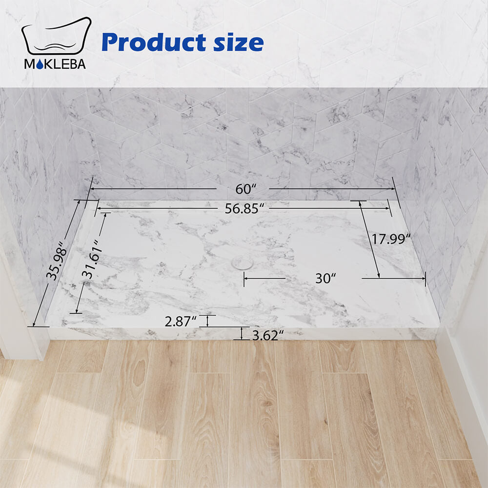 Mokleba 60"x36" Center Drain Anti-Slip Shower Pan