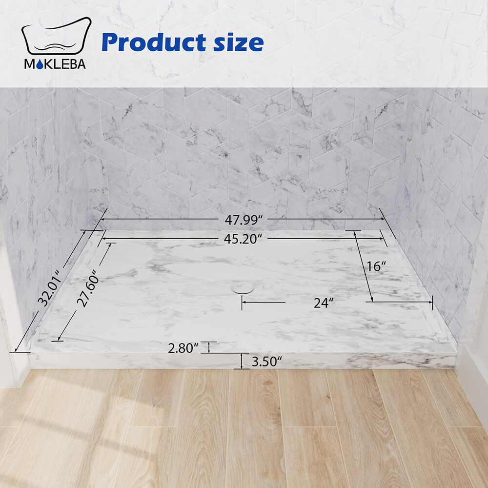 Mokleba 48"x32" Round Outlet Center Drain Shower Pan
