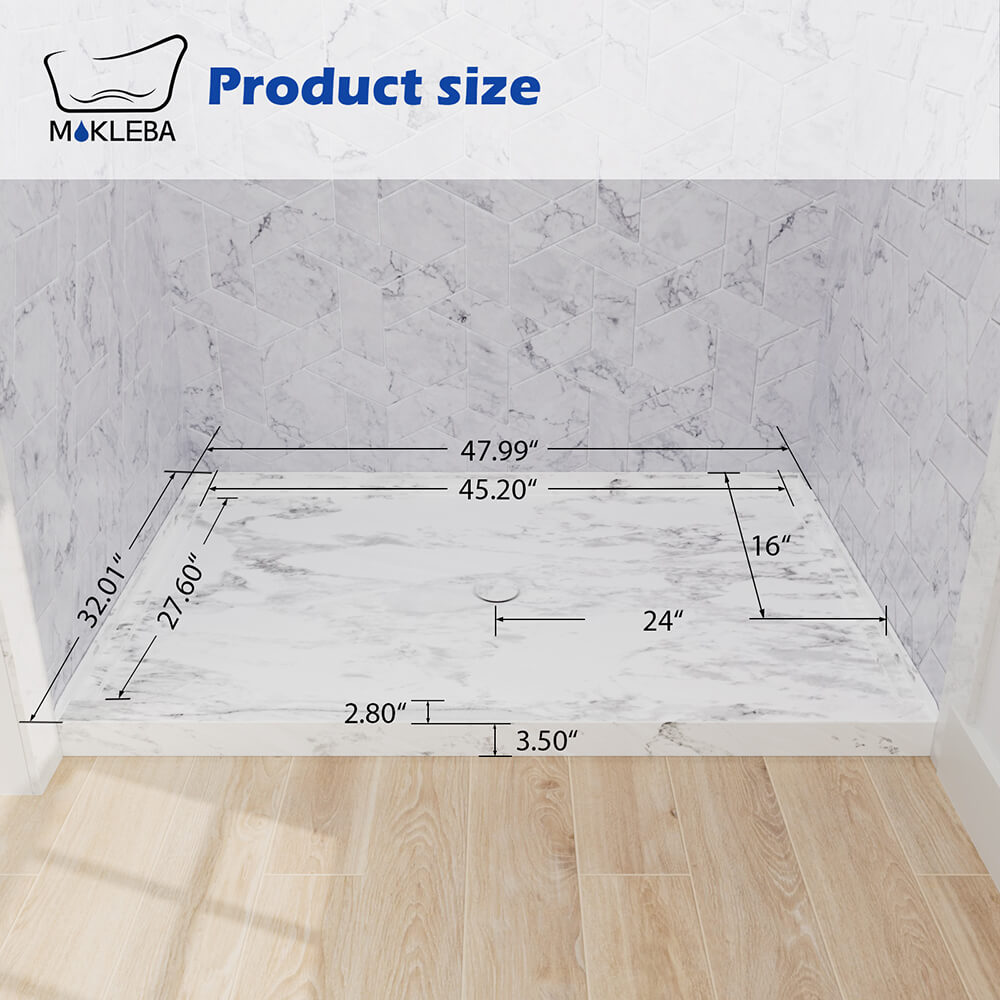 Mokleba 48"x32" Round Outlet Center Drain Shower Pan