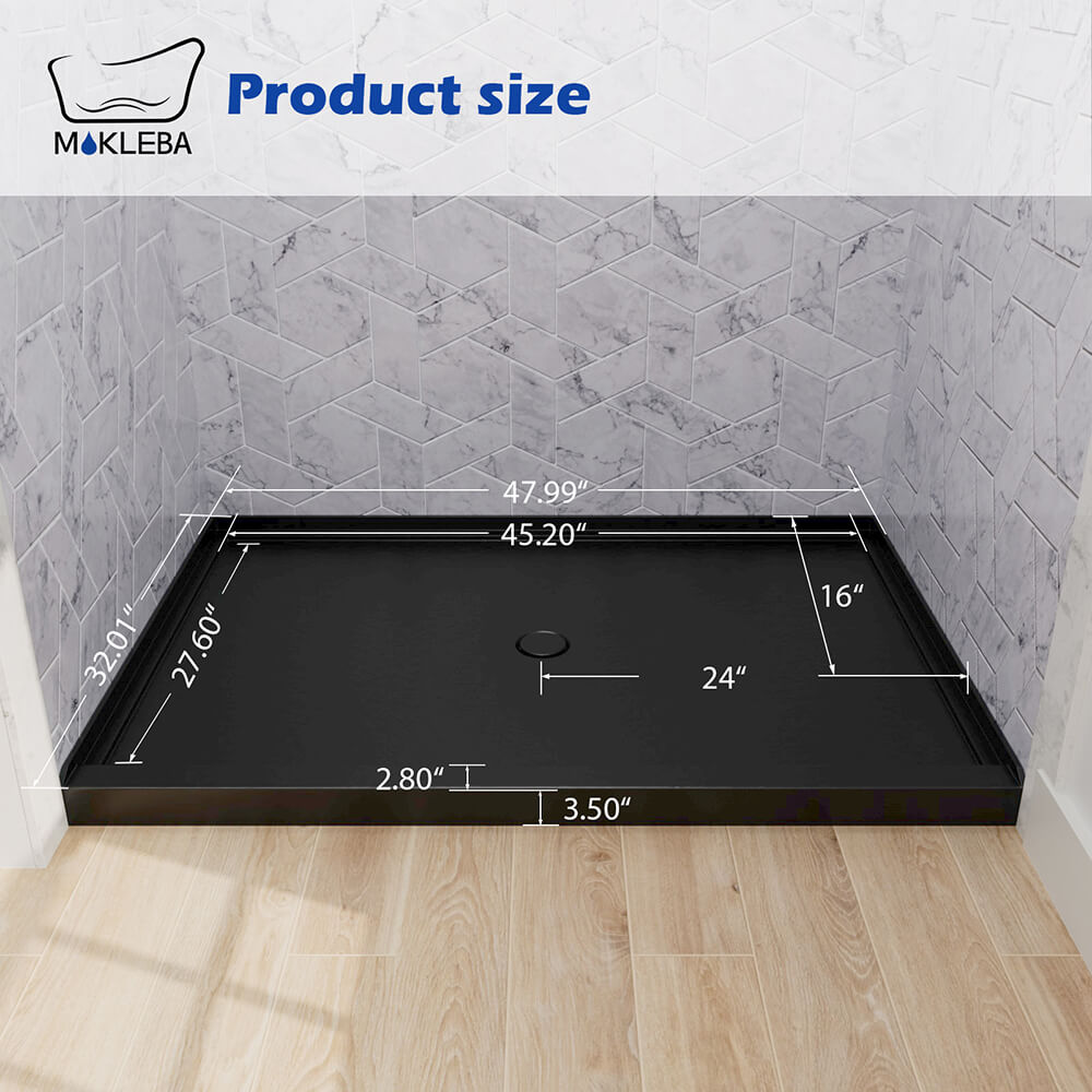 Mokleba 48"x32" Round Outlet Center Drain Shower Pan