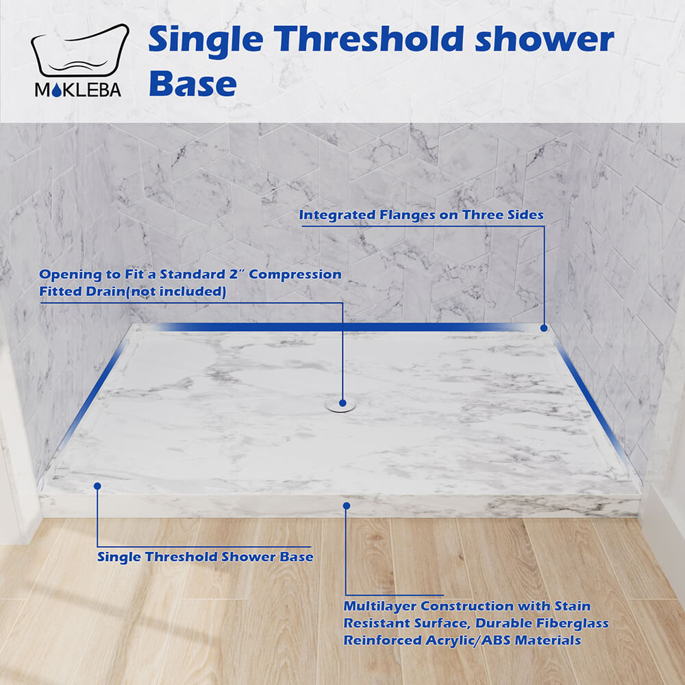 Mokleba 48"x32" Round Outlet Center Drain Shower Pan