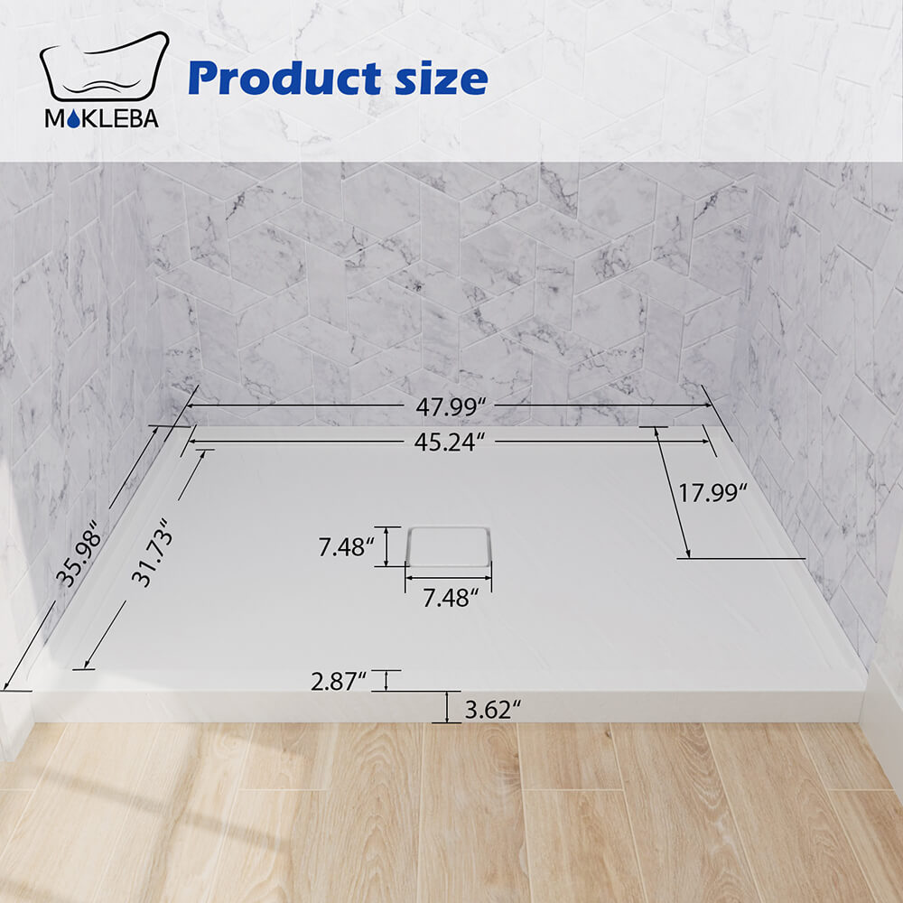 Mokleba 48"x36" Shower Pan with Square Outlet Center Drain
