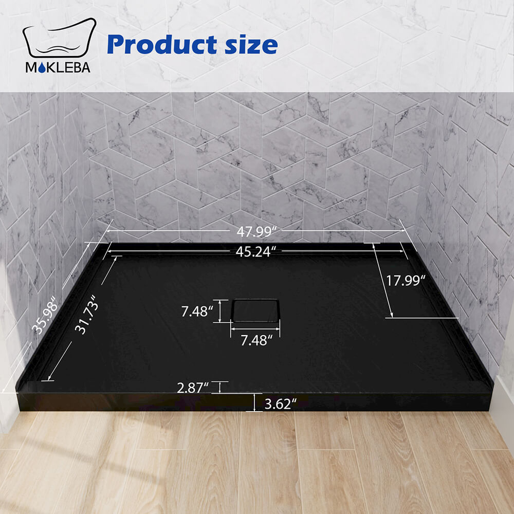 Mokleba 48"x36" Shower Pan with Square Outlet Center Drain