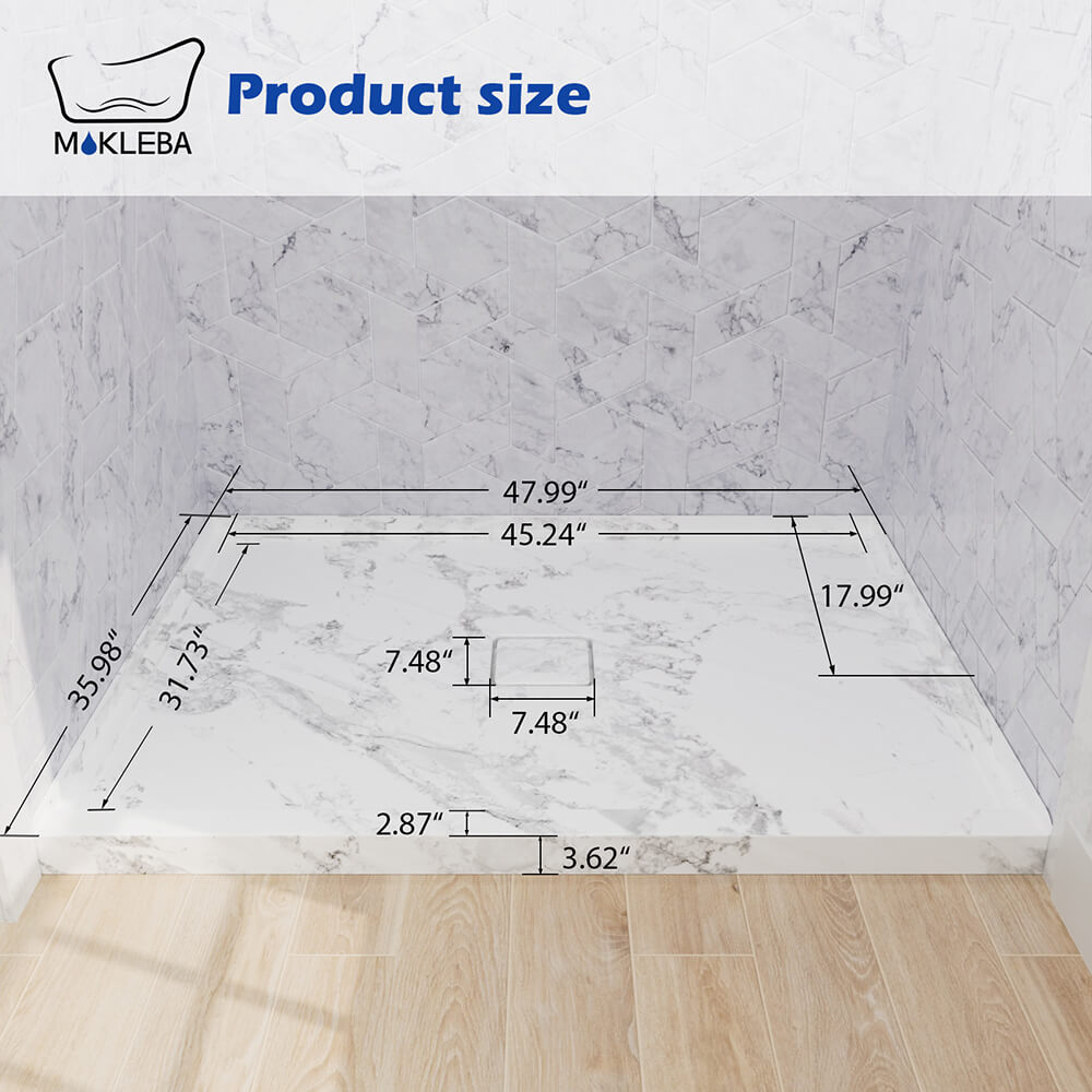 Mokleba 48"x36" Shower Pan with Square Outlet Center Drain