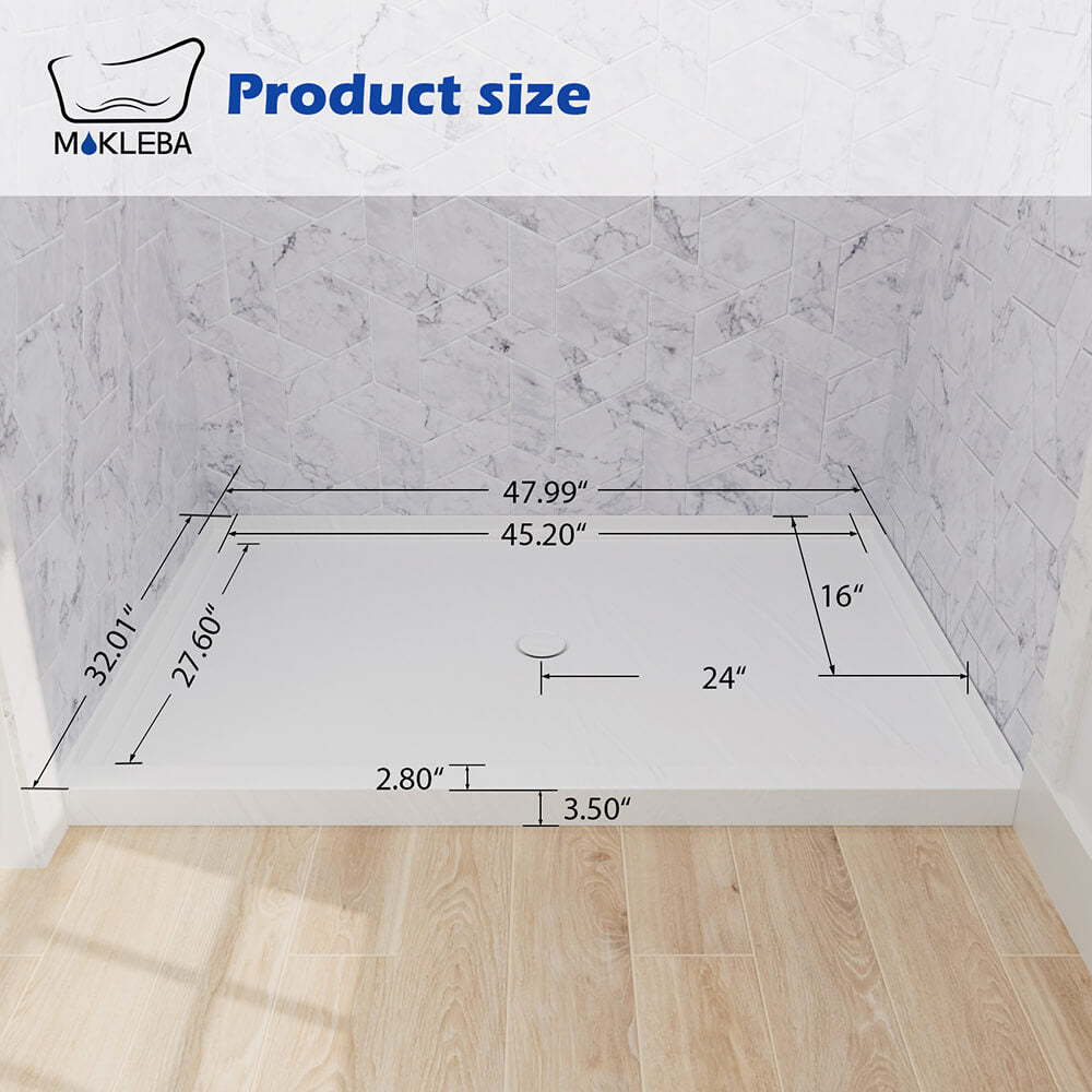 Mokleba 48"x32" Round Outlet Center Drain Shower Pan