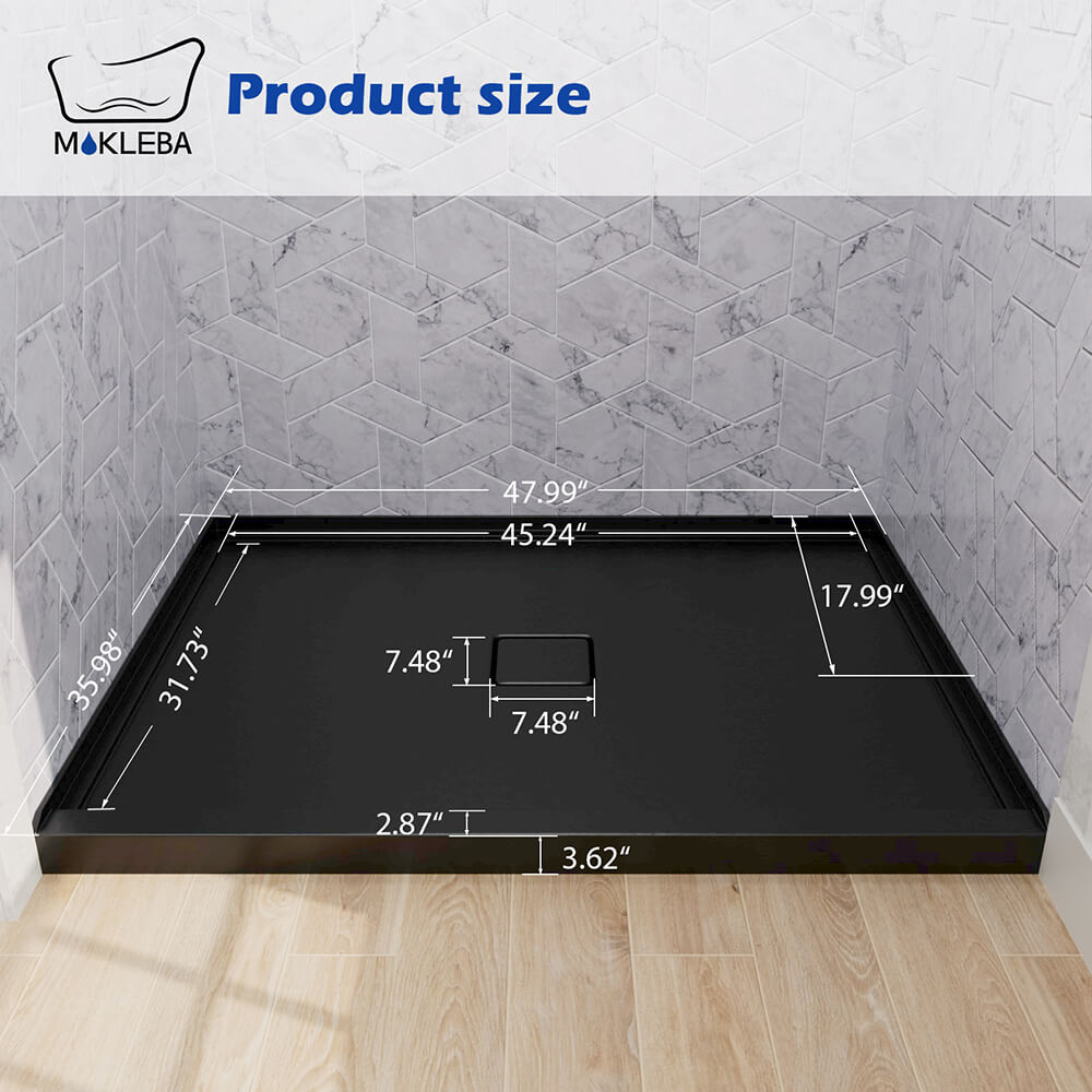 Mokleba 48"x36" Shower Pan with Square Outlet Center Drain