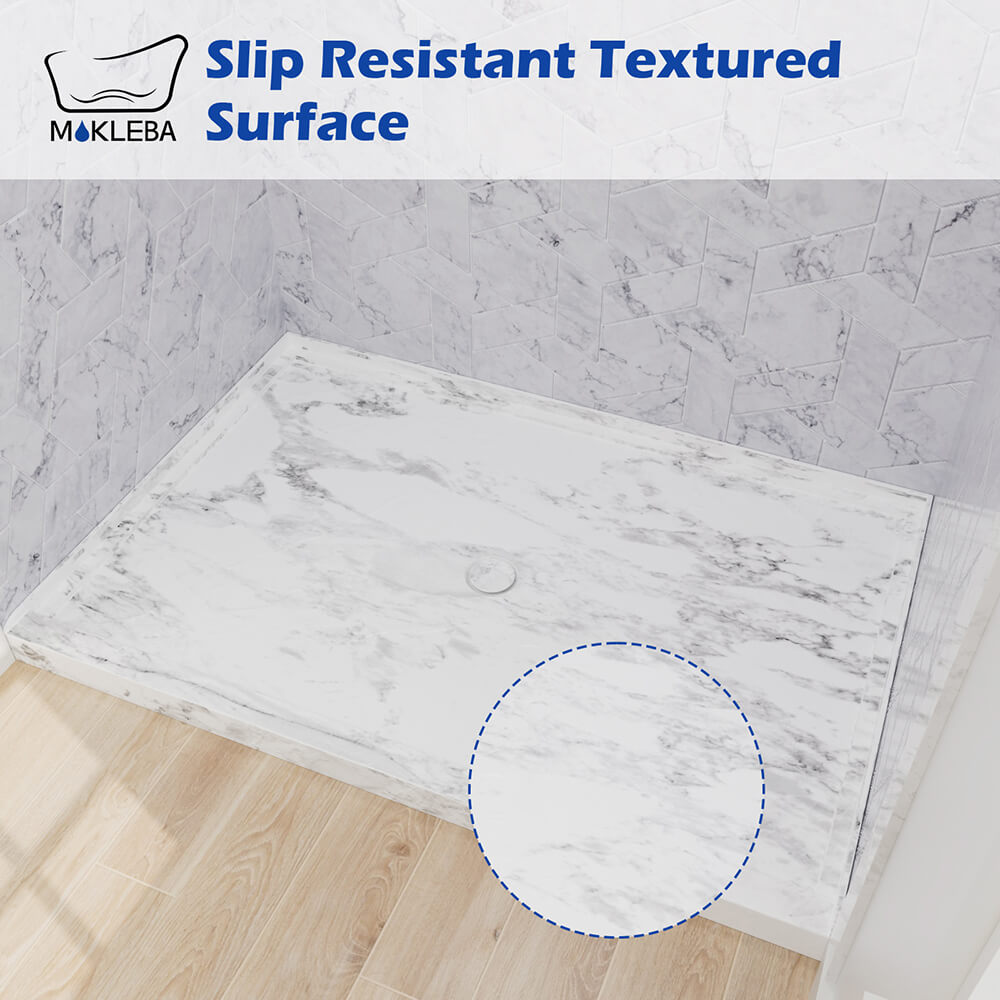 Mokleba 48"x32" Round Outlet Center Drain Shower Pan