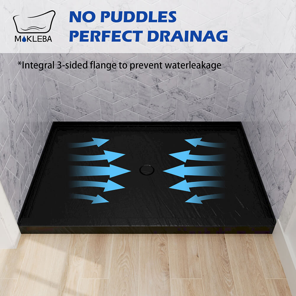 Mokleba 48"x32" Round Outlet Center Drain Shower Pan
