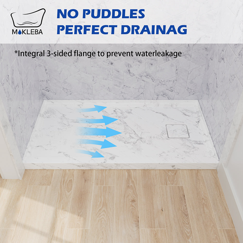 Mokleba 60"x32" Left Drain Shower Pan with Slip Resistant Rock Texture