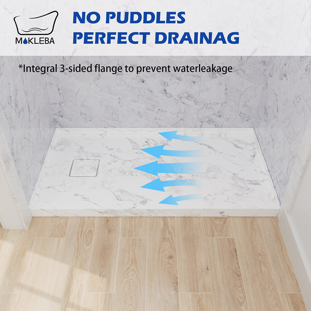 Mokleba 60"x32" Left Drain Shower Pan with Slip Resistant Rock Texture