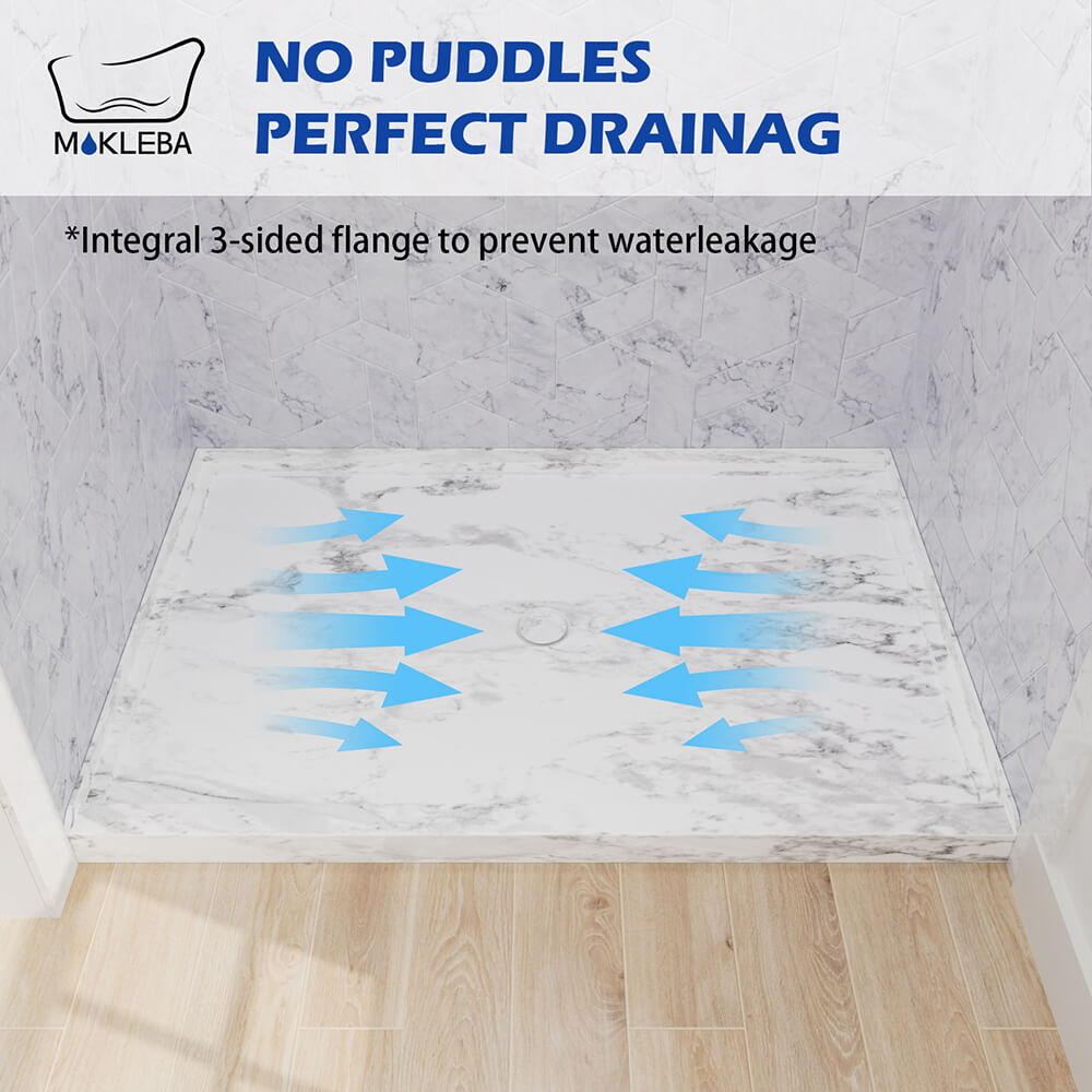 Mokleba 48"x32" Round Outlet Center Drain Shower Pan