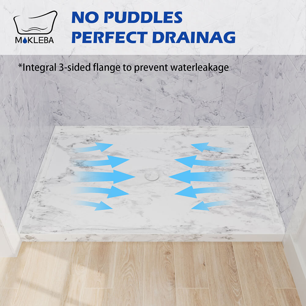 Mokleba 48"x32" Round Outlet Center Drain Shower Pan