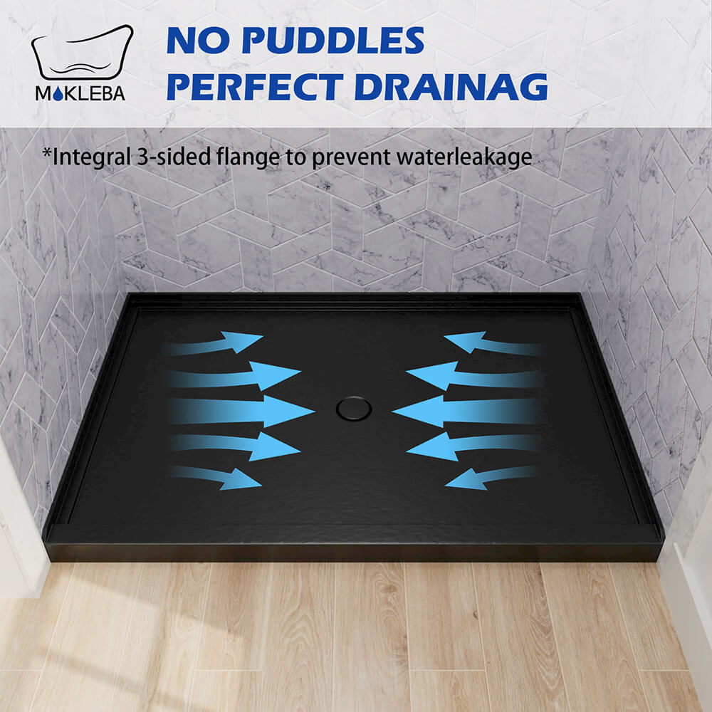 Mokleba 48"x32" Round Outlet Center Drain Shower Pan