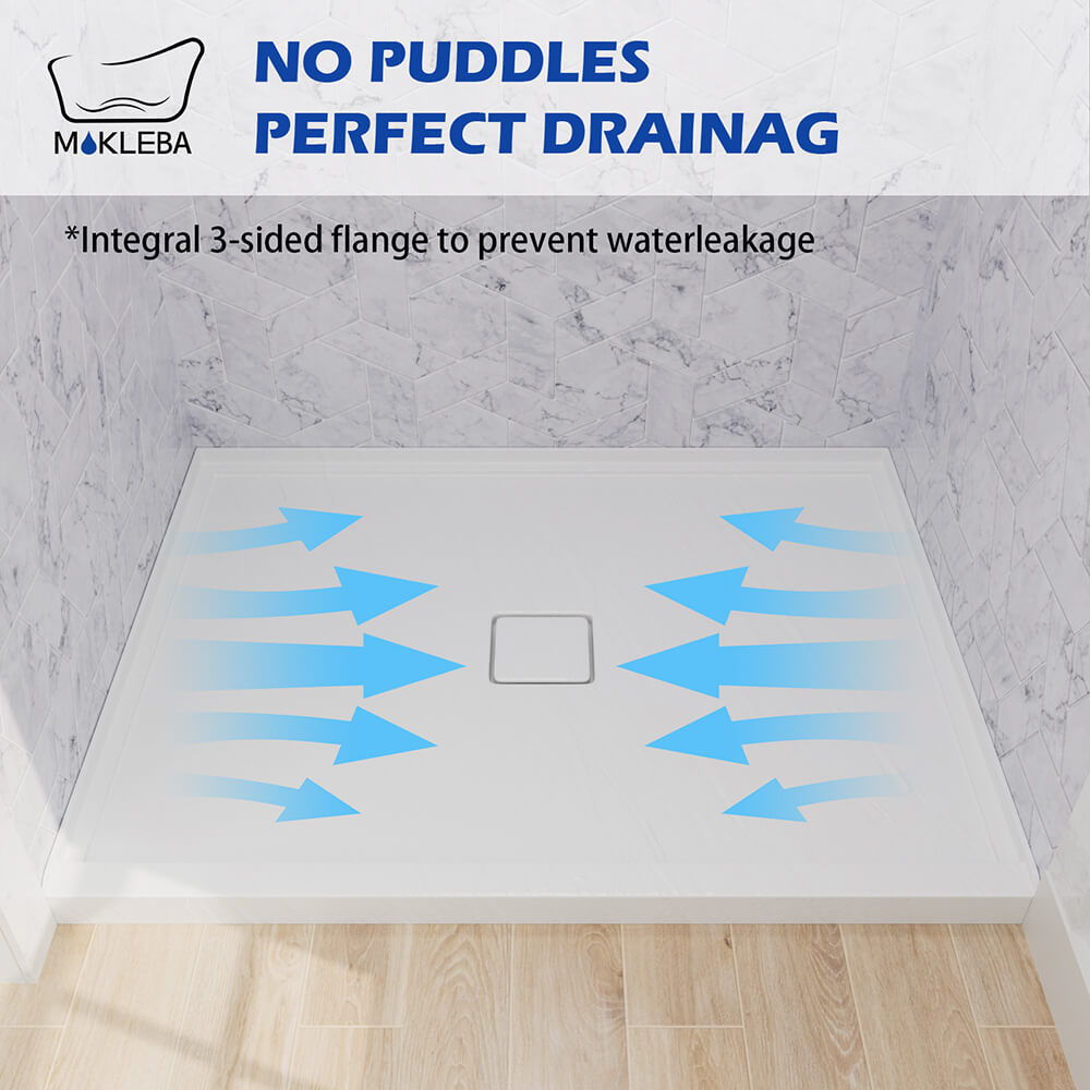 Mokleba 48"x36" Shower Pan with Square Outlet Center Drain