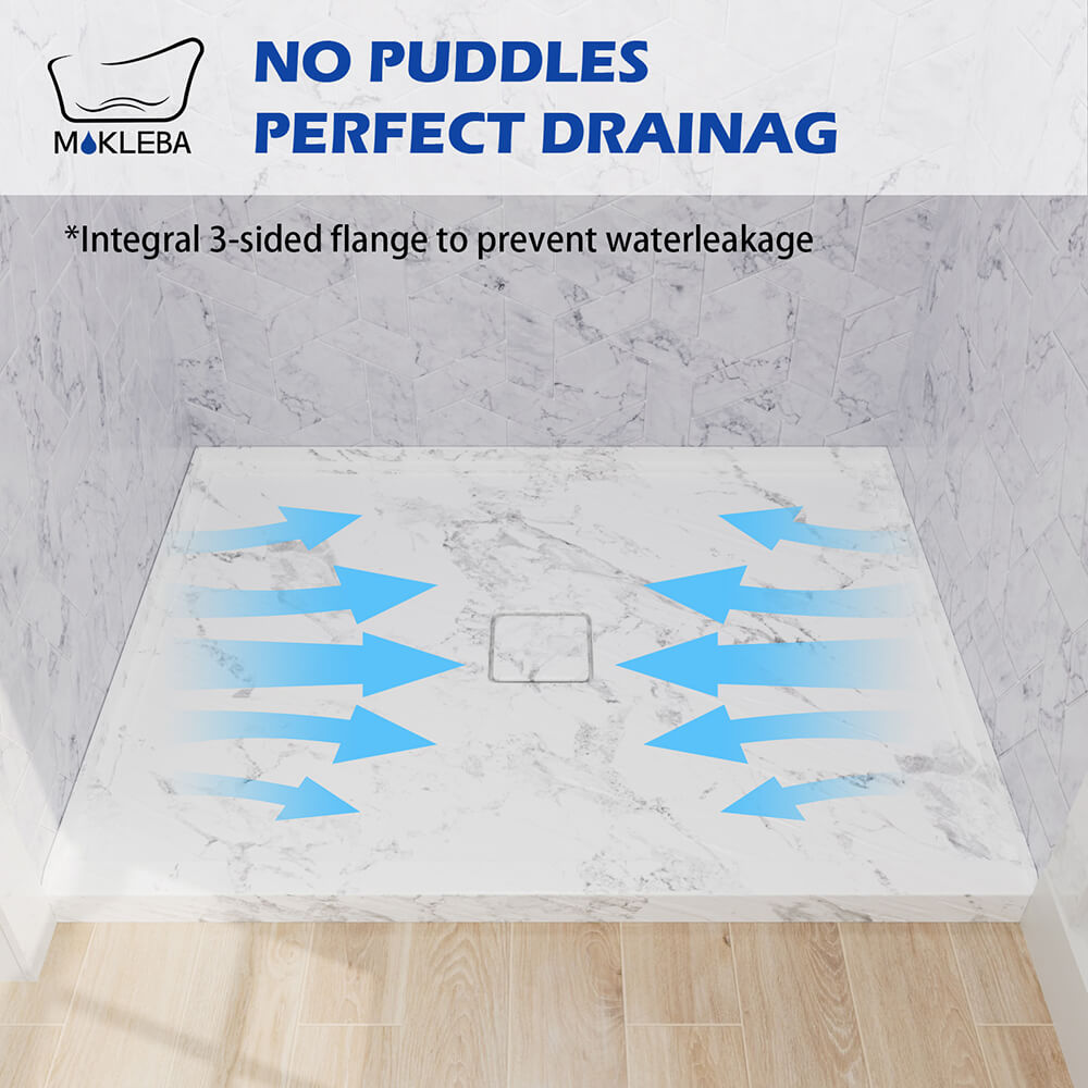Mokleba 48"x36" Shower Pan with Square Outlet Center Drain