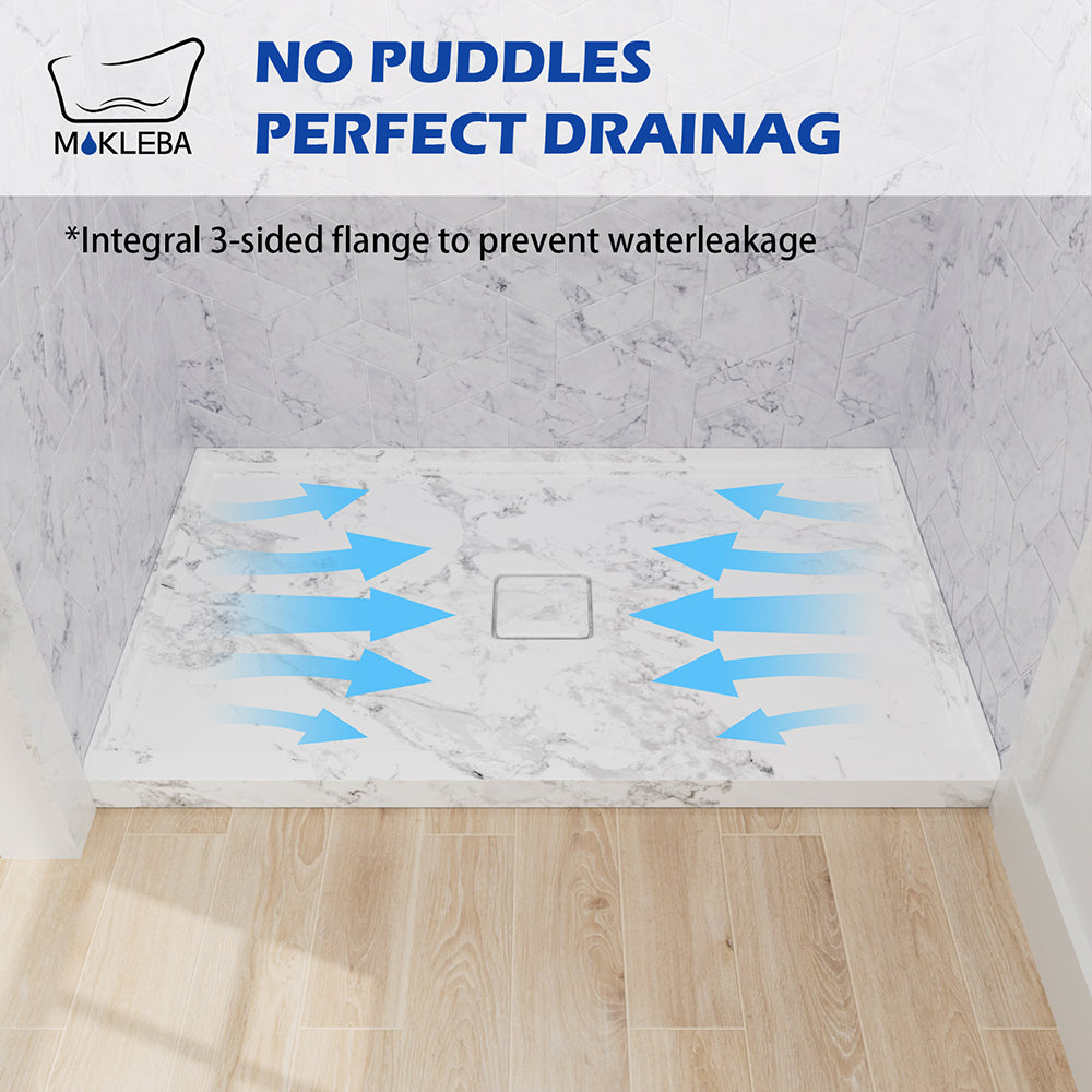 Mokleba 60"x36" Center Drain Square Outlet Shower Pan