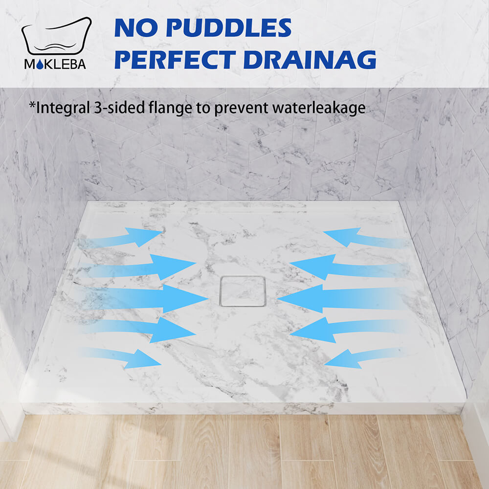 Mokleba 48"x36" Shower Pan with Square Outlet Center Drain