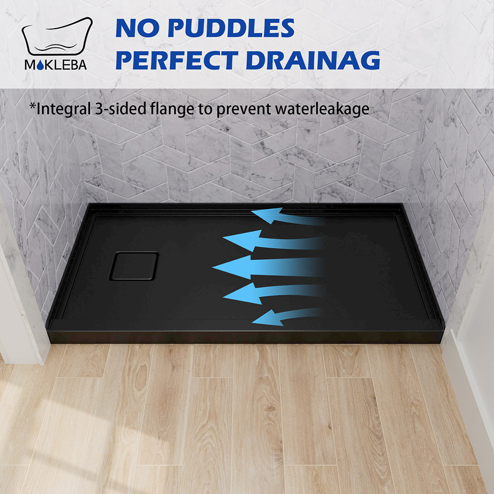 Mokleba 60"x32" Left Drain Shower Pan with Slip Resistant Rock Texture