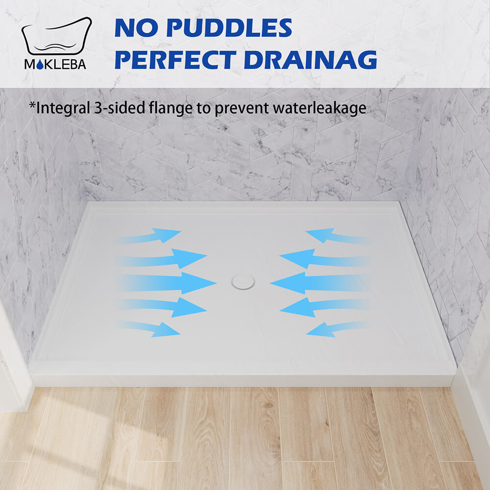 Mokleba 48"x32" Round Outlet Center Drain Shower Pan