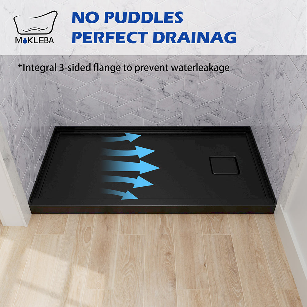 Mokleba 60"x32" Right Drain Shower Pan with Anti-Slip Rock Texture
