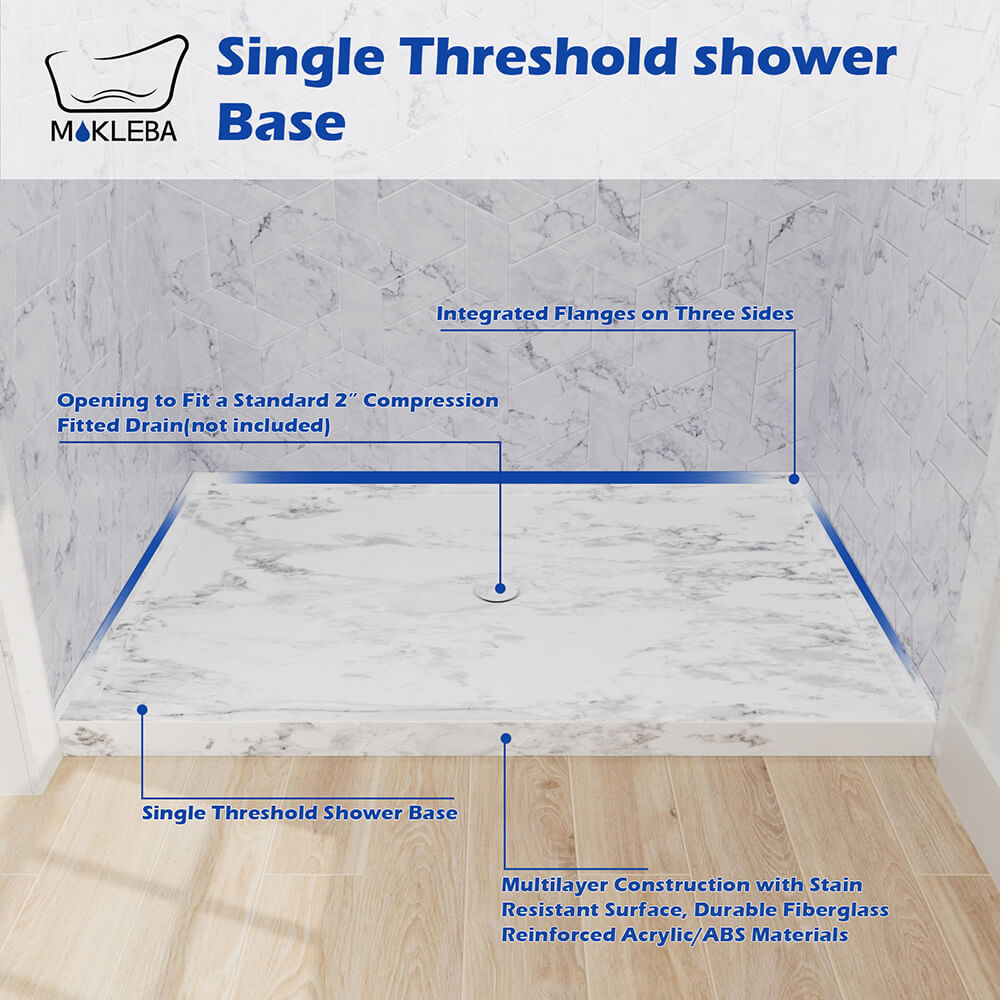 Mokleba 48"x32" Round Outlet Center Drain Shower Pan