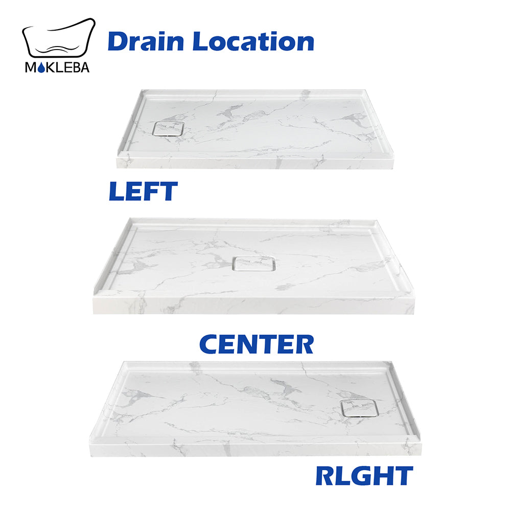 Mokleba 60"x32" Right Drain Shower Pan with Anti-Slip Rock Texture