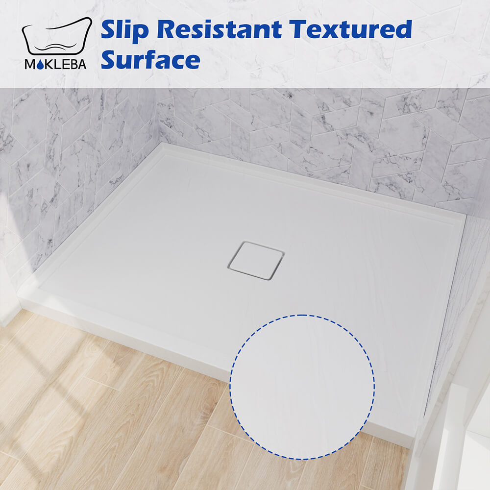 Mokleba 48"x36" Shower Pan with Square Outlet Center Drain