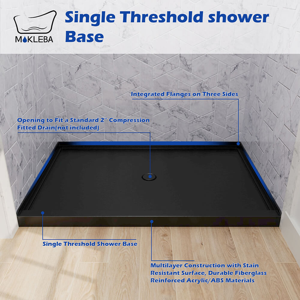 Mokleba 48"x32" Round Outlet Center Drain Shower Pan