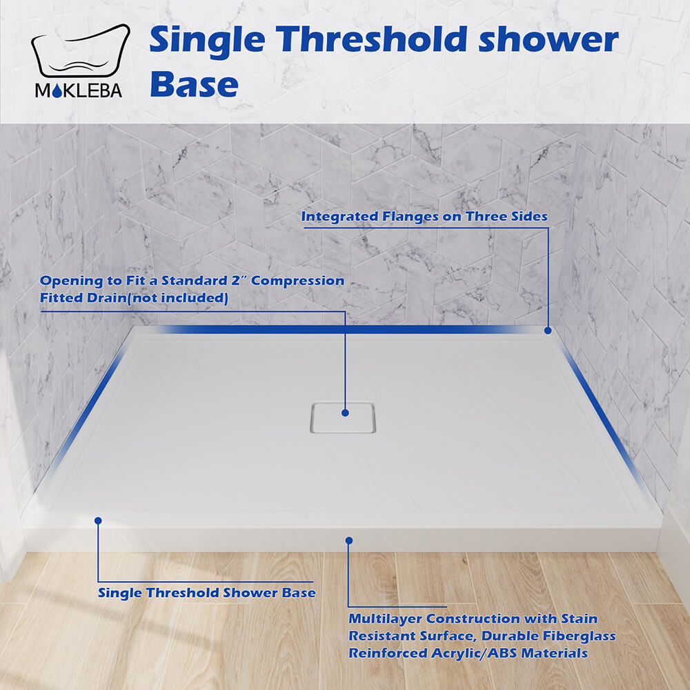 Mokleba 48"x36" Shower Pan with Square Outlet Center Drain