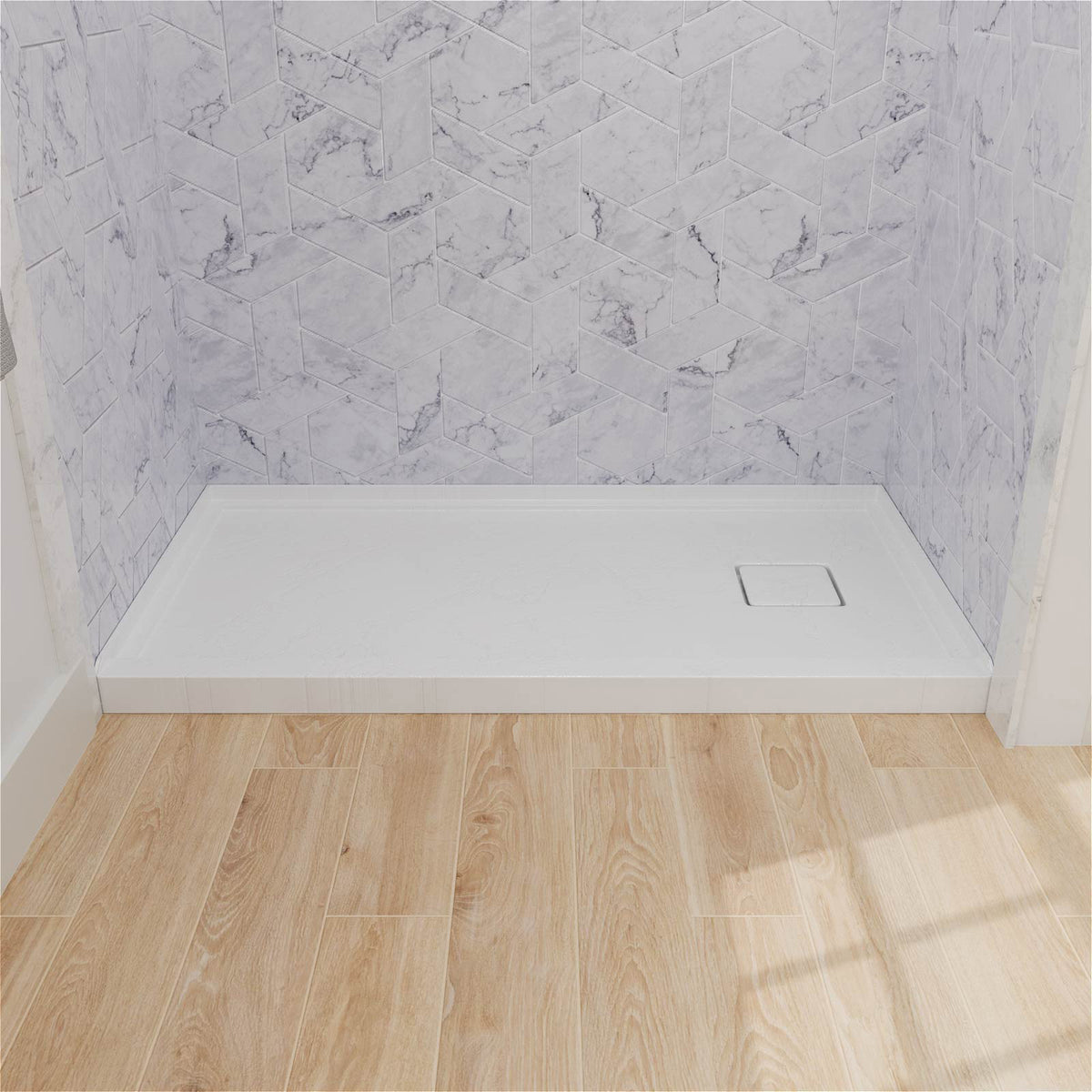 Mokleba 60"x32" Right Drain Shower Pan with Anti-Slip Rock Texture