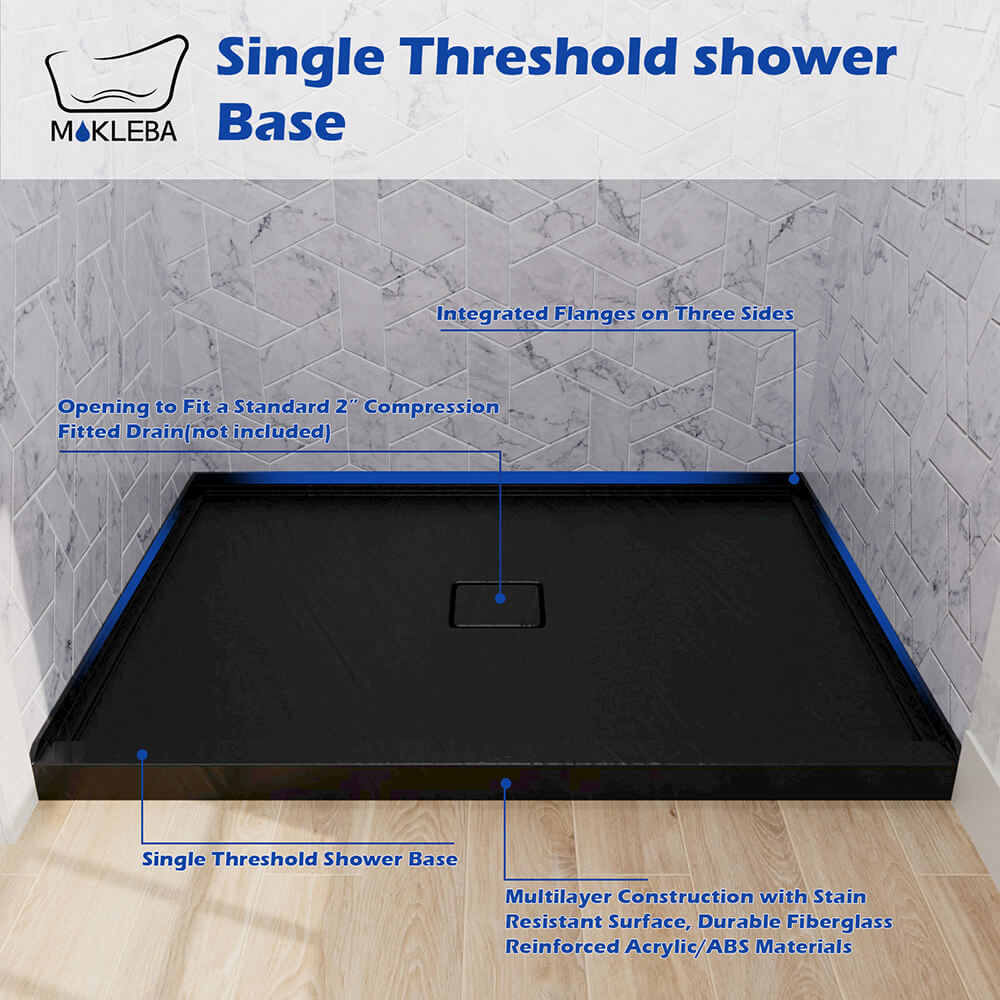 Mokleba 48"x36" Shower Pan with Square Outlet Center Drain