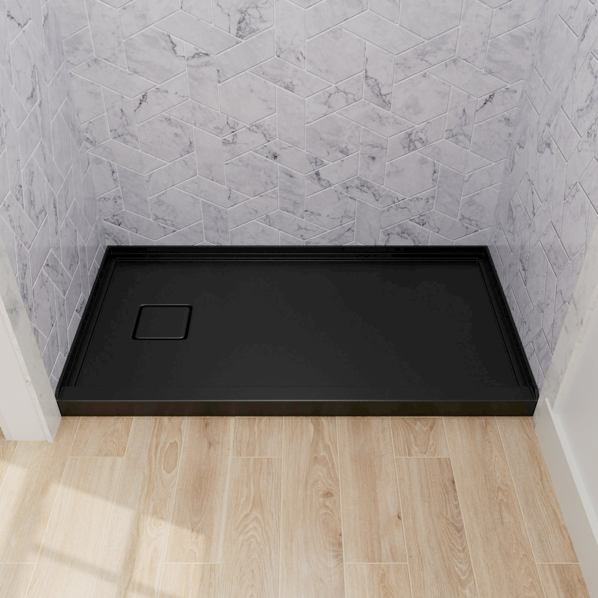 Mokleba 60"x32" Left Drain Shower Pan with Slip Resistant Rock Texture