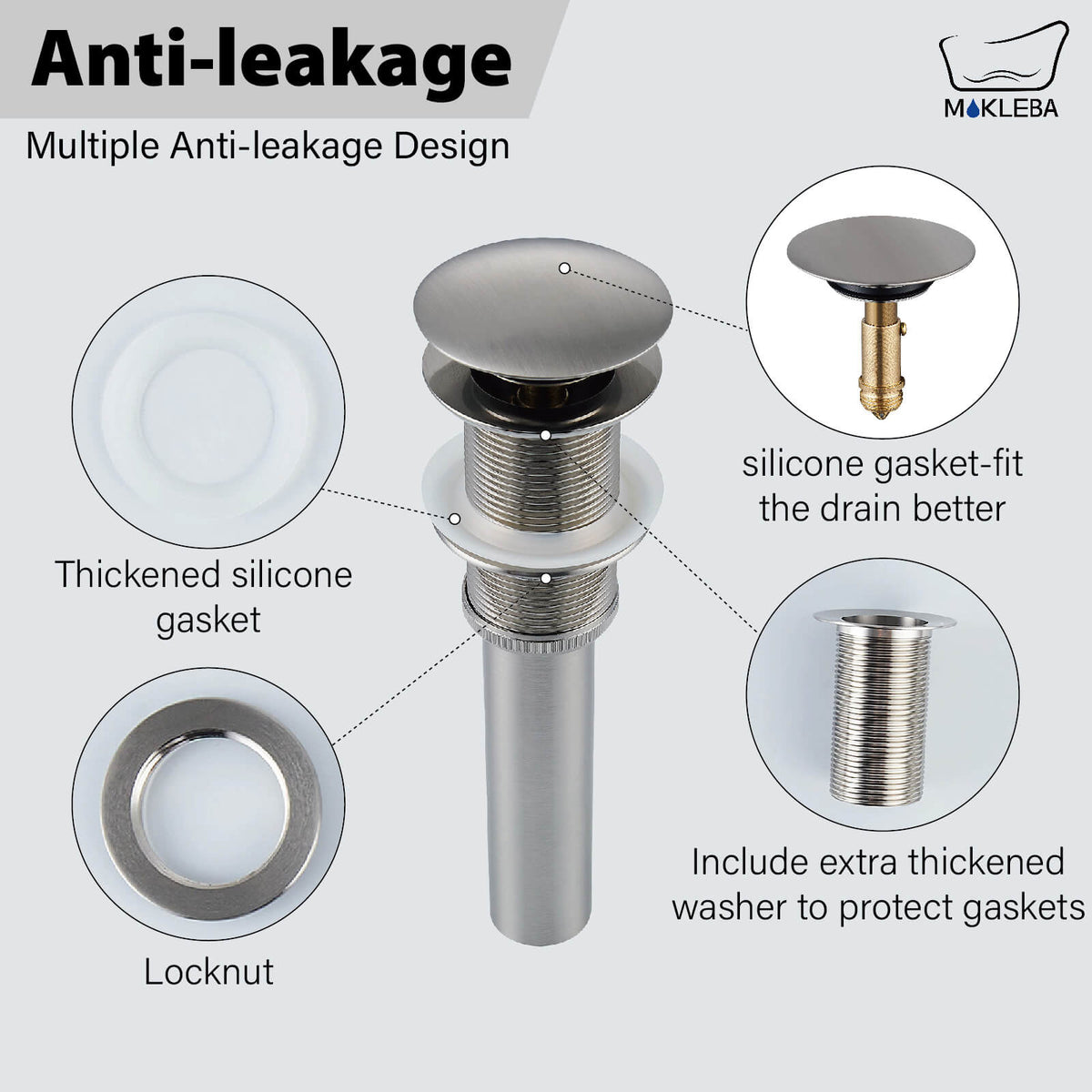 Solid Brass Pop-Up Sink Drain for Vessel Sinks Without Overflow, 5 Finishes