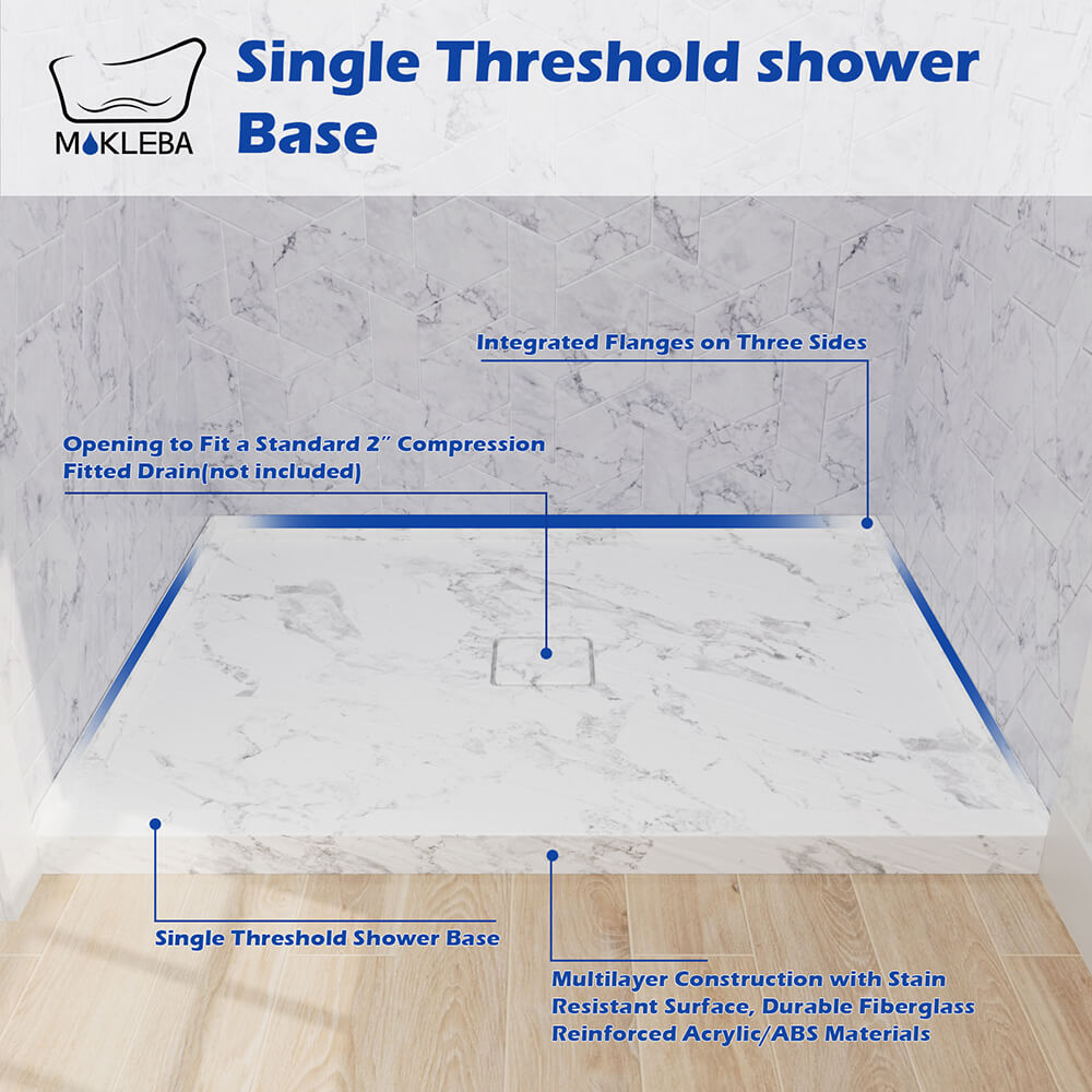 Mokleba 48"x36" Shower Pan with Square Outlet Center Drain