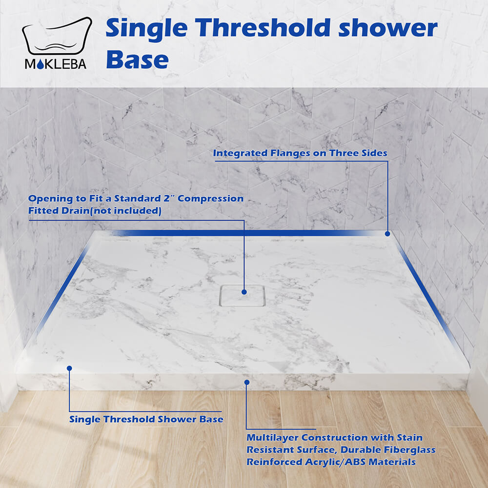 Mokleba 48"x36" Shower Pan with Square Outlet Center Drain