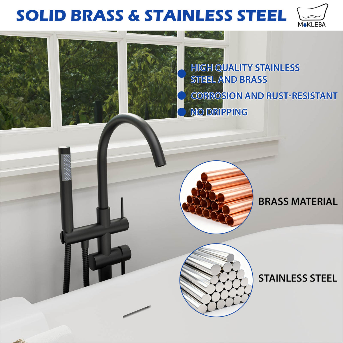 Mokleba Matte Black Freestanding Tub Faucet with Hand Shower