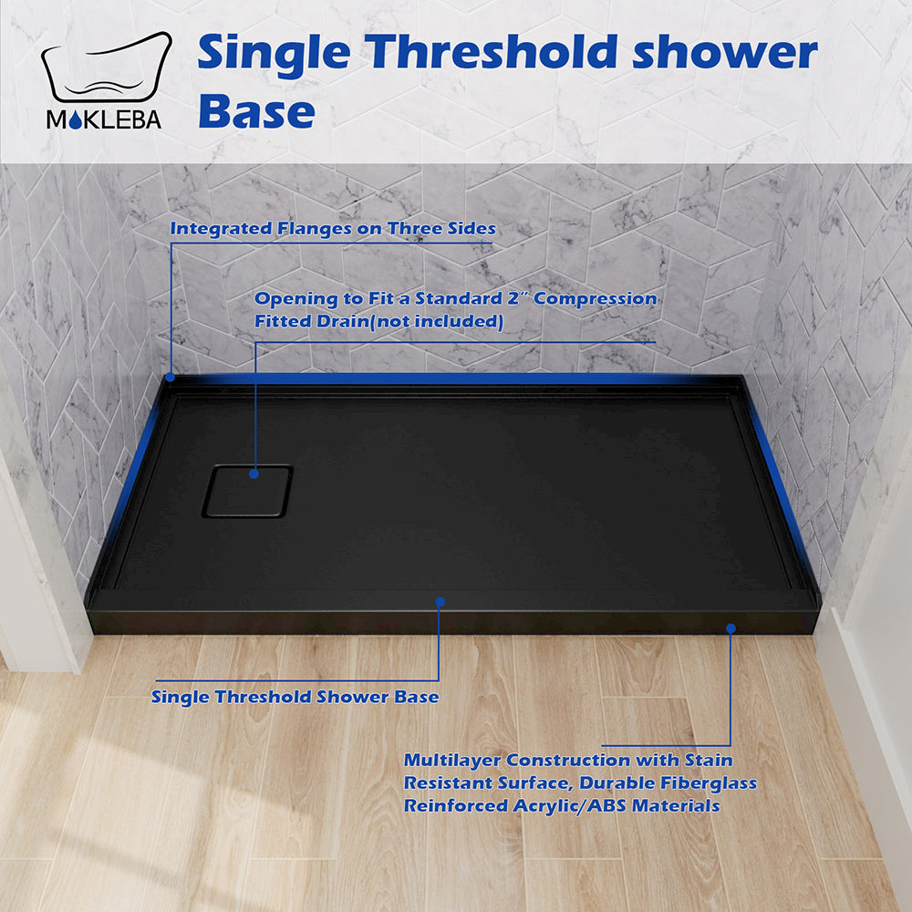 Mokleba 60"x32" Left Drain Shower Pan with Slip Resistant Rock Texture