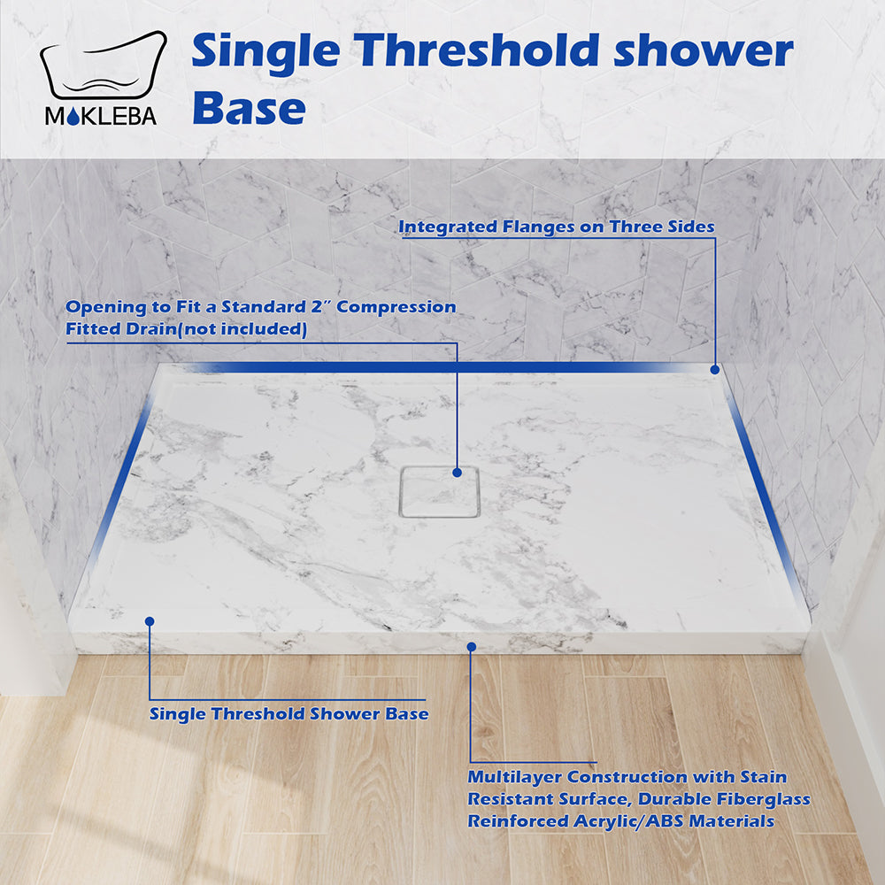 Mokleba 60"x36" Center Drain Square Outlet Shower Pan
