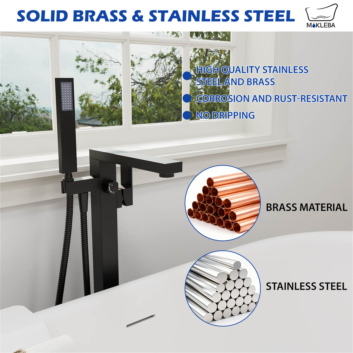 Mokleba Matte Black Freestanding Tub Filler with Hand Shower