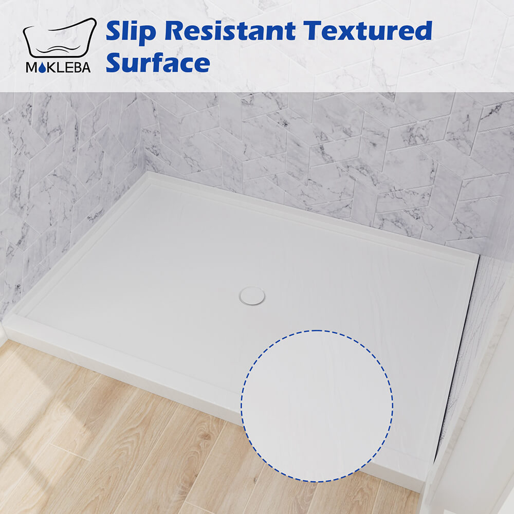 Mokleba 48"x32" Round Outlet Center Drain Shower Pan