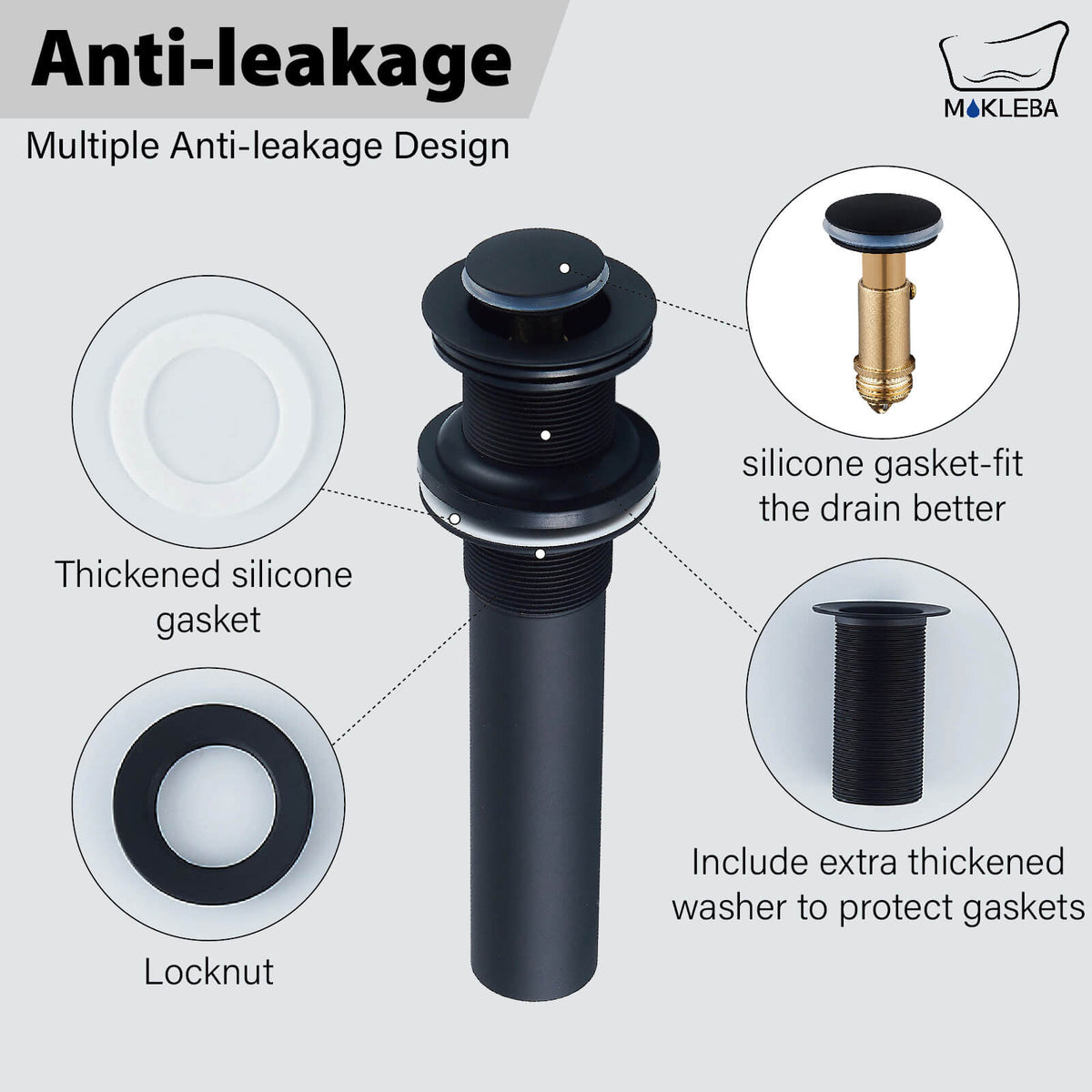 All-Brass No Overflow Bathroom Sink Drain Stopper, 5 Finishes