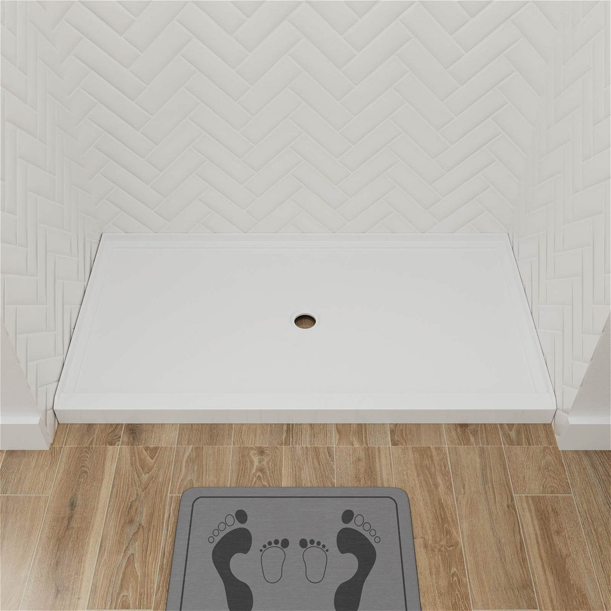 Mokleba 60" x 36" Shower Base with Center Drain, Acrylic Stone Composite, Slip-Resistant