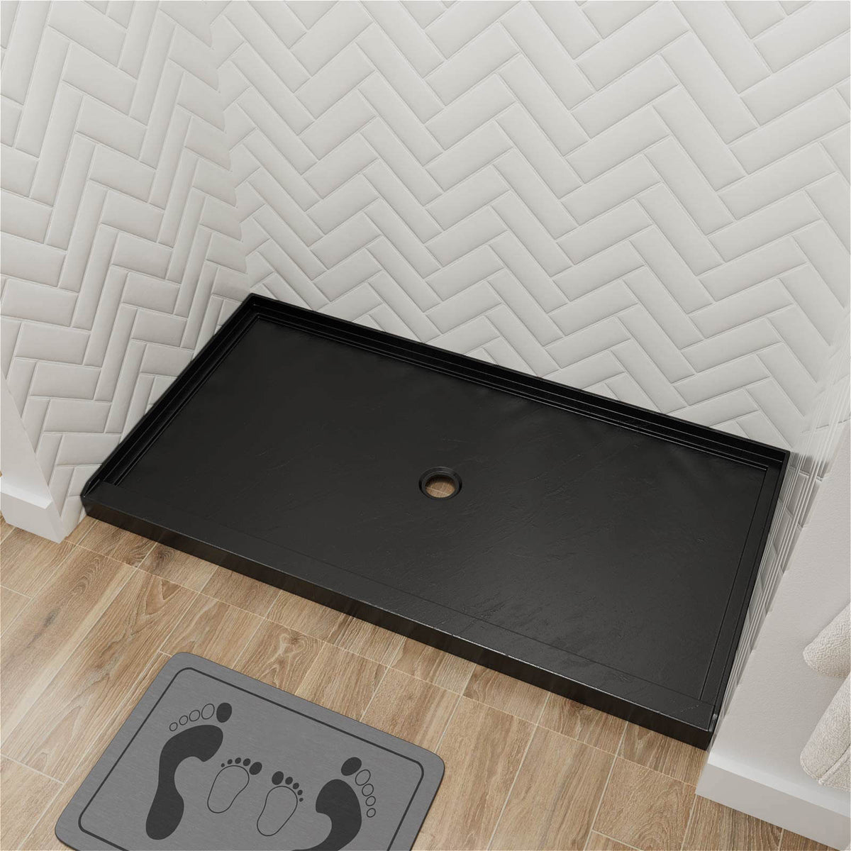 Mokleba 60" x 36" Shower Base with Center Drain, Acrylic Stone Composite, Slip-Resistant