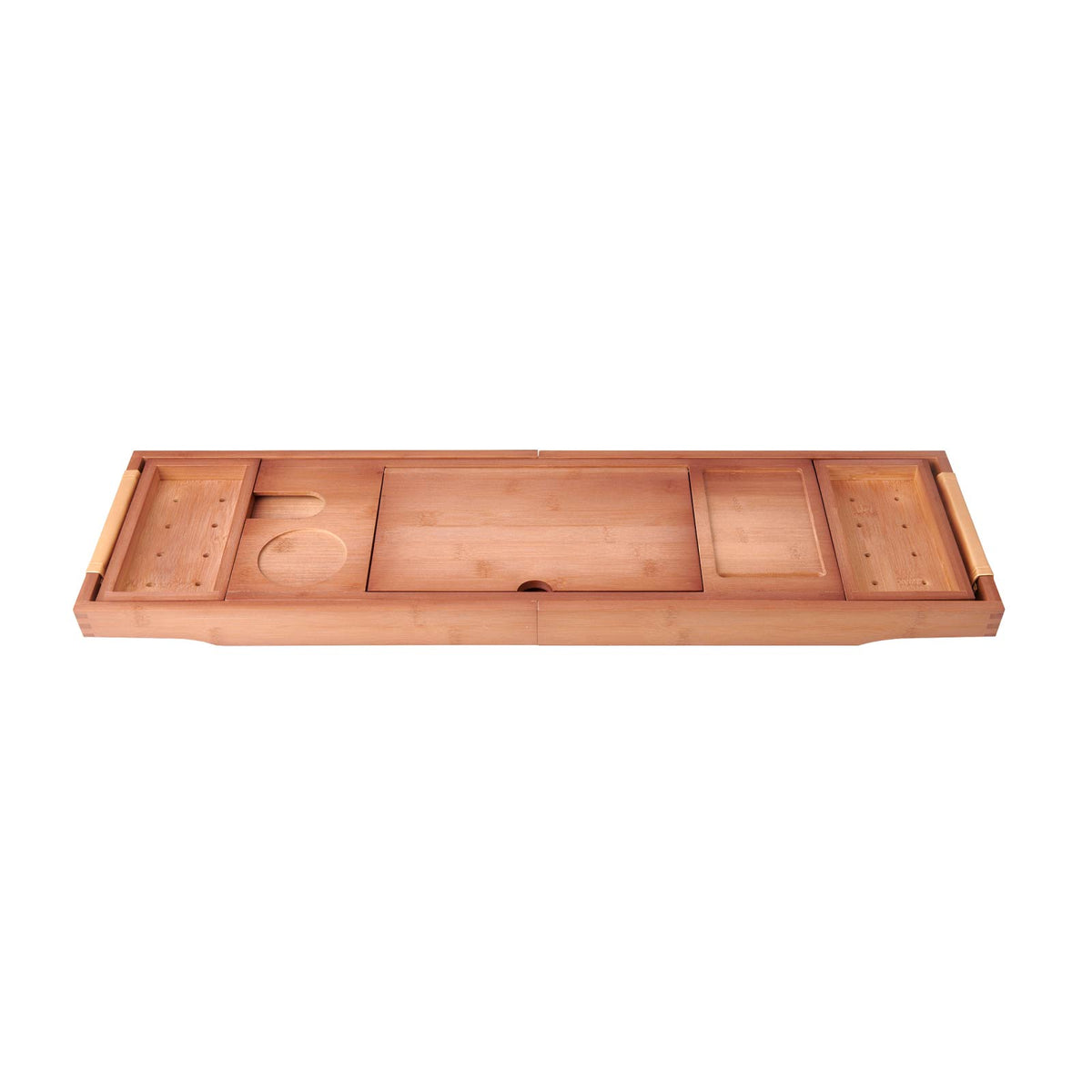Mokleba Light Walnut Bamboo Bathtub Caddy with Leather Handles