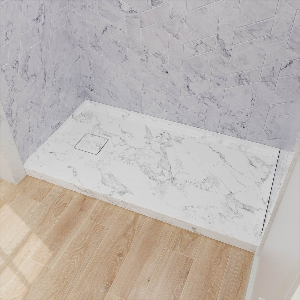 Mokleba 60"x32" Left Drain Shower Pan with Slip Resistant Rock Texture