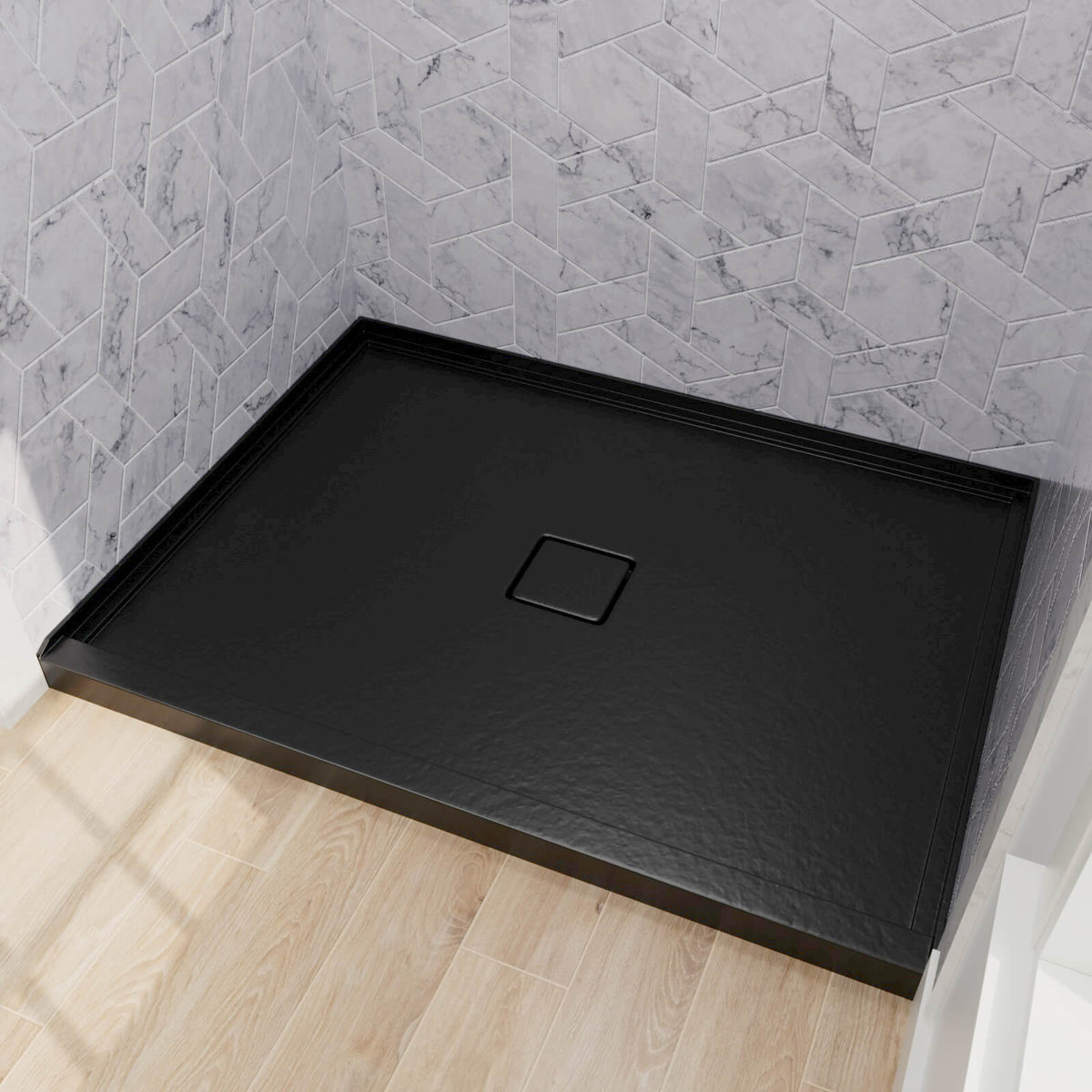 Mokleba 48"x36" Shower Pan with Square Outlet Center Drain
